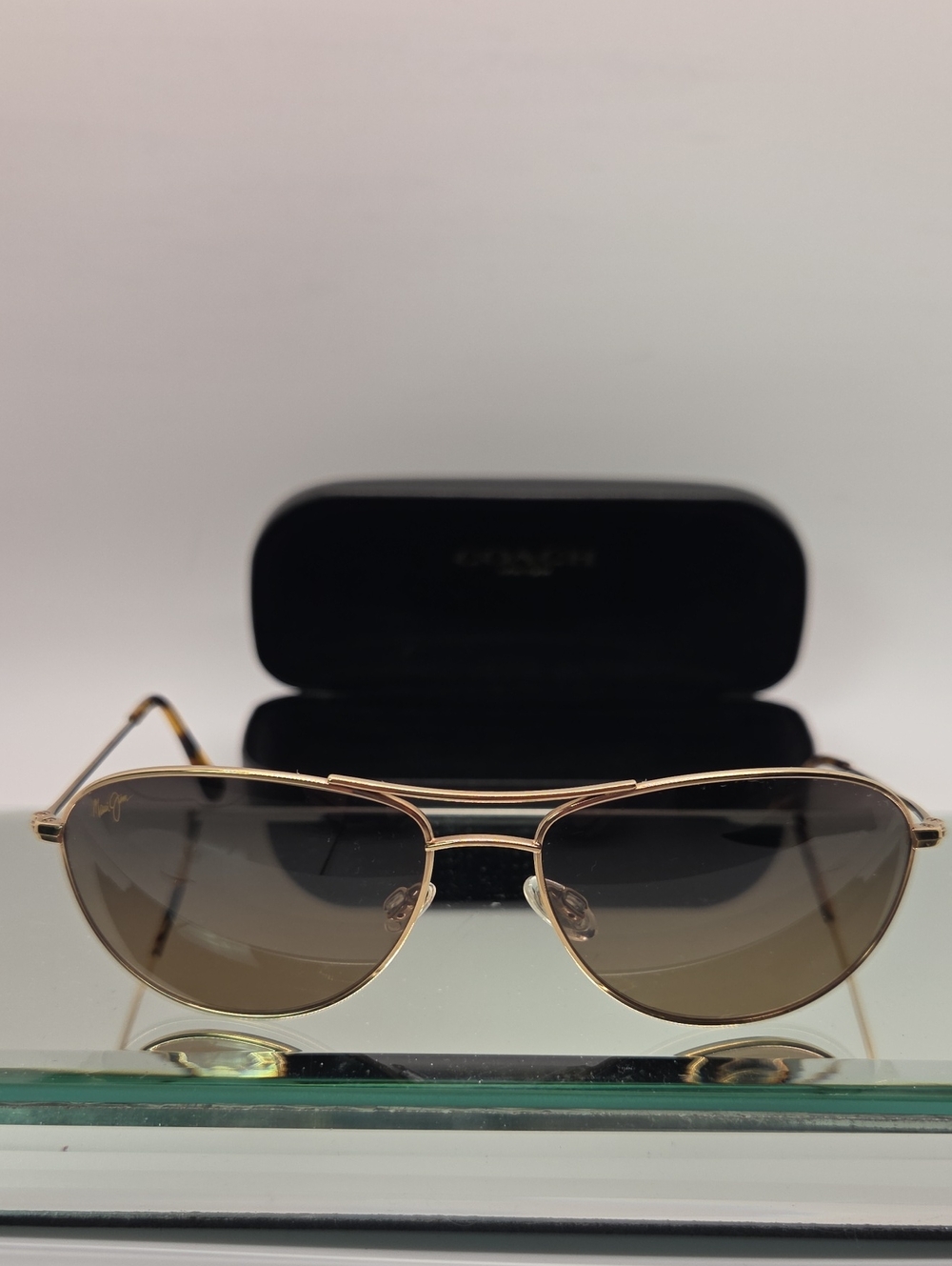 Maui Jim Baby Beach Aviator Sunglasses with Gold Frame and Black Lenses MJ245-16